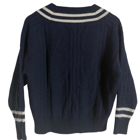 Rebecca Taylor Navy Contrast Tipped V-Neck Varsity Pullover Sweater Size Small - Picture 9 of 11
